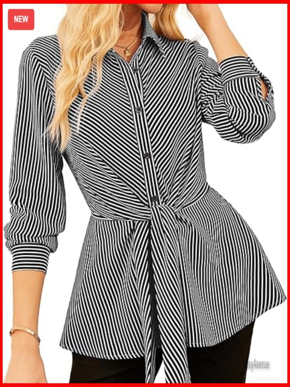 Tie Front Peplum Blouse Long Sleeve Button Down Striped Business Casual Work